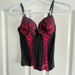 La Senza Corset Bustier Whimsigoth Coquette Gothic Lingerie Black Pink Lace XS